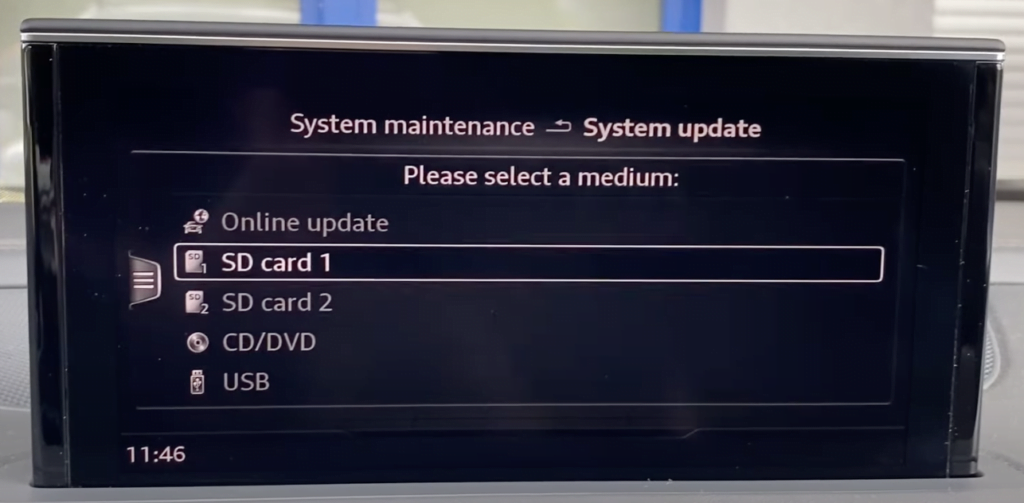 MMI mib2 system maintenance > system update